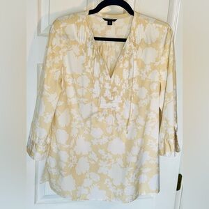 LANDS END Women's Beige & White Floral 3/4 Sleeve Cotton Tunic Top (Size M)